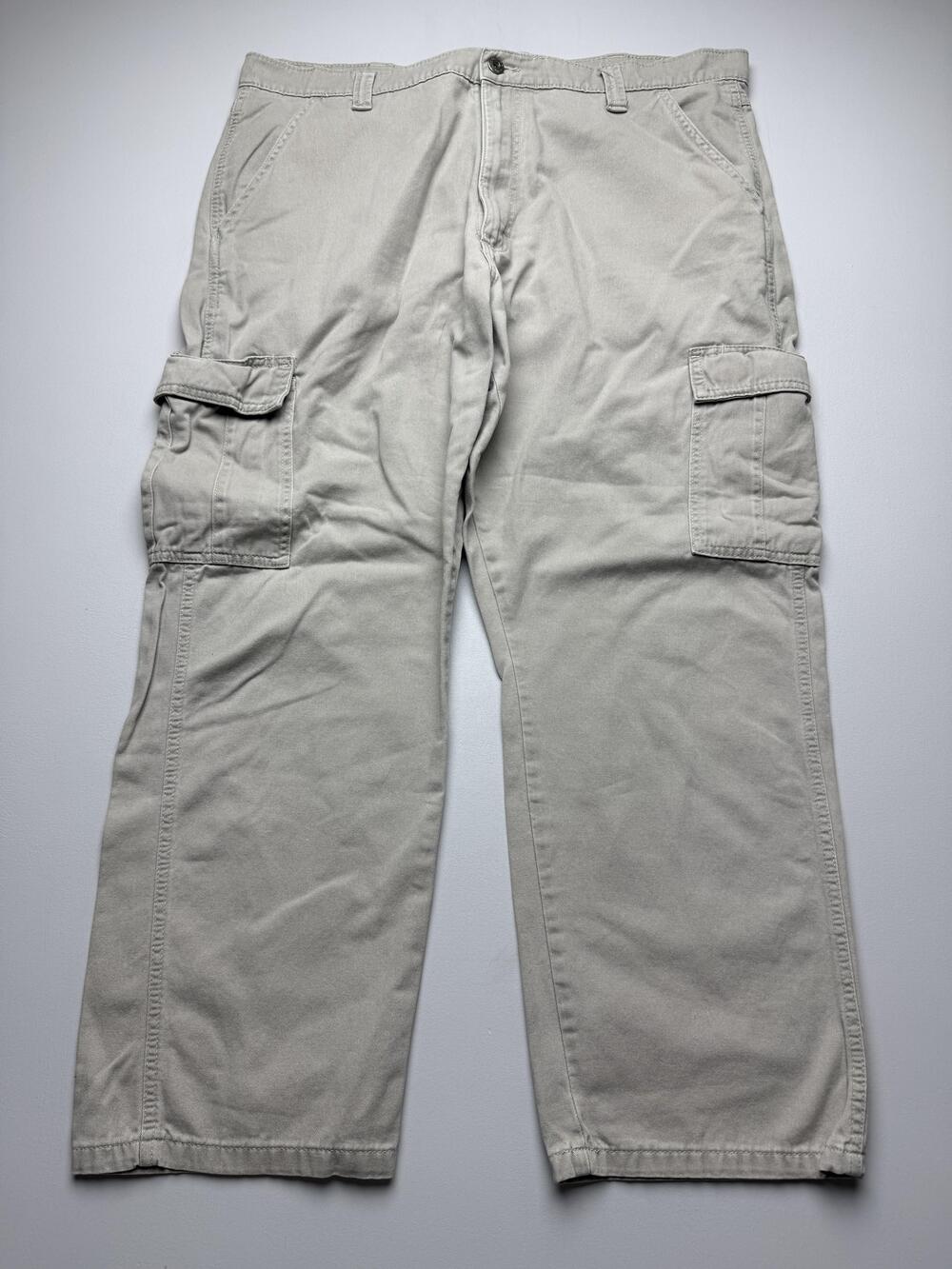 Wrangler Cargo Pants Mens 38x29 Beige Canvas Relaxed Fit Workwear Utility